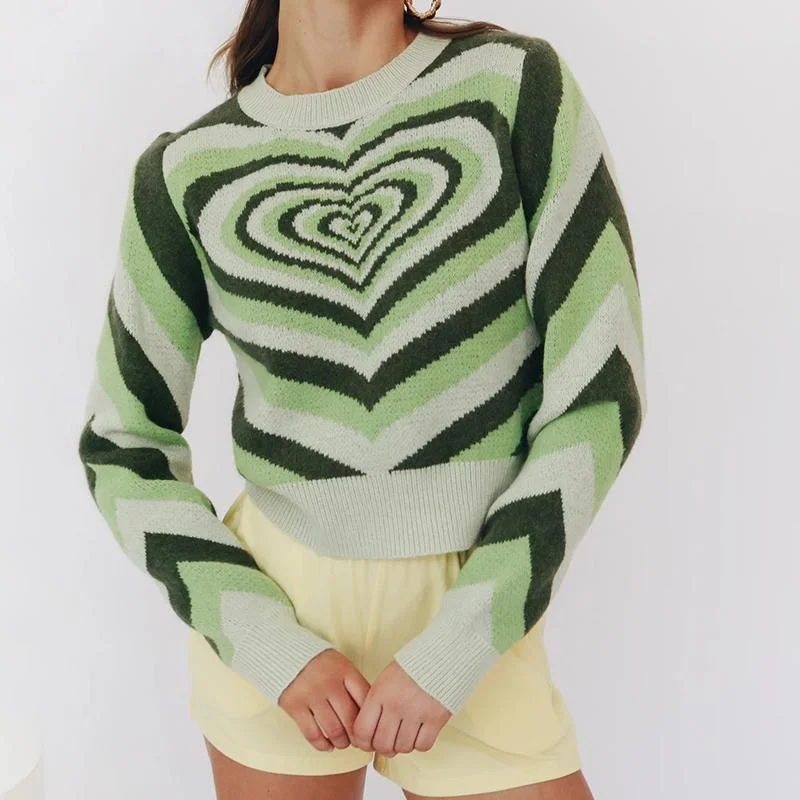 Heart Slim Long Sleeve Jumper Knitwear Bold Hoodie Sweatshirt