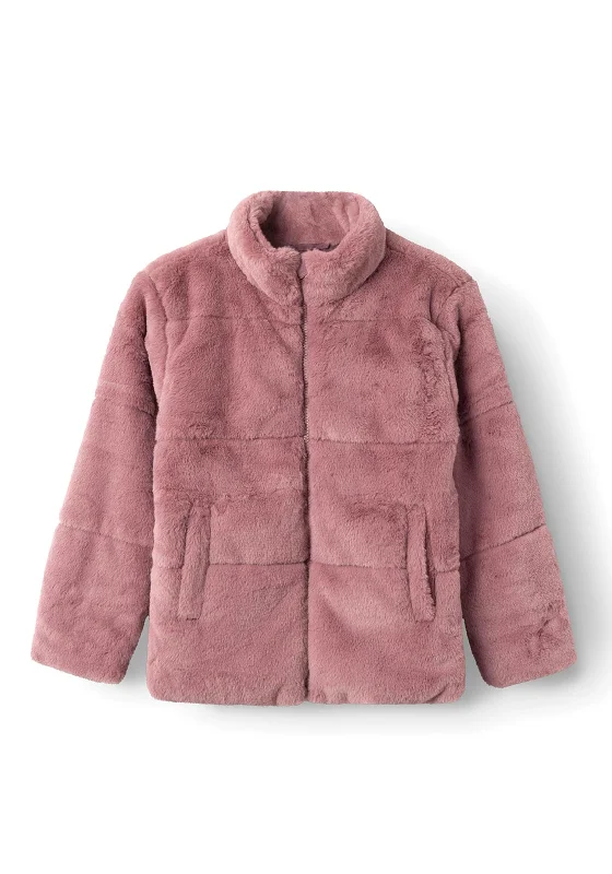 Name It Kid Girl Mosa Faux Fur Jacket, Wistful Mauve Women's waterproof jackets