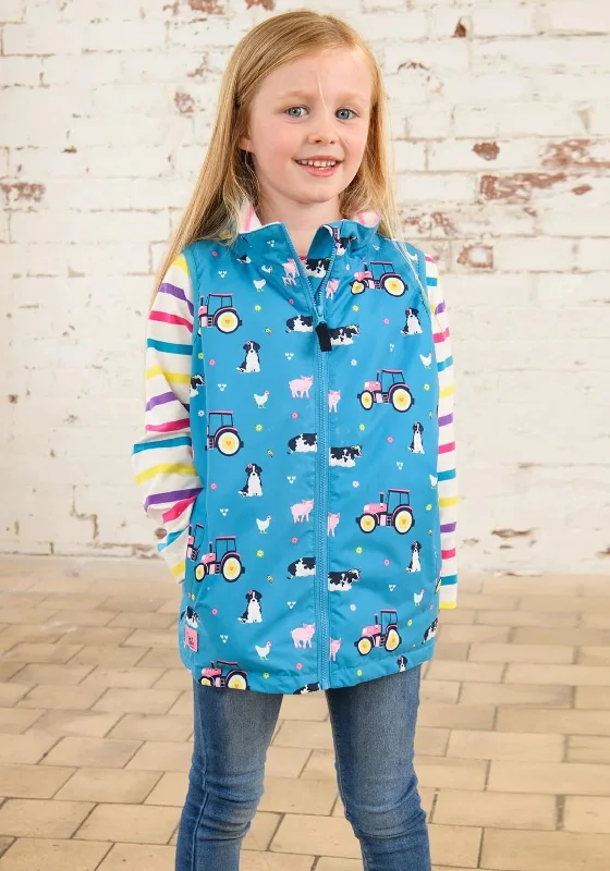 Little Lighthouse Girl Alex Farm Print Waterproof Gilet, Blue Women's party jackets