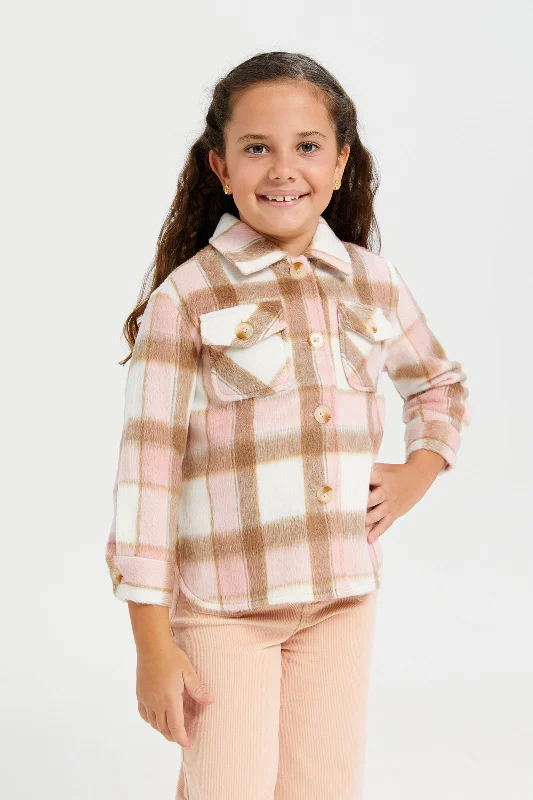 Girls Pink Checkered Jacket Women's fitted jackets