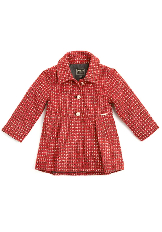 Guess Girls Boucle Long Sleeve Coat, Red Multi Women's sporty jackets