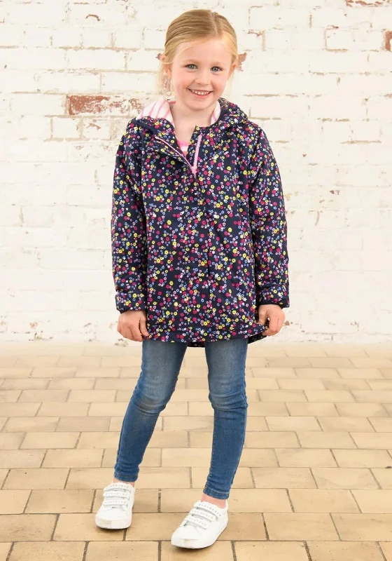 Little Lighthouse Girl Freya Floral Print Waterproof Coat, Navy Women's discounted jackets