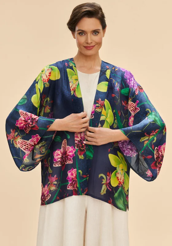 Powder Exotic Evening One Size Kimono Jacket, Ink Multi Women's cotton jackets