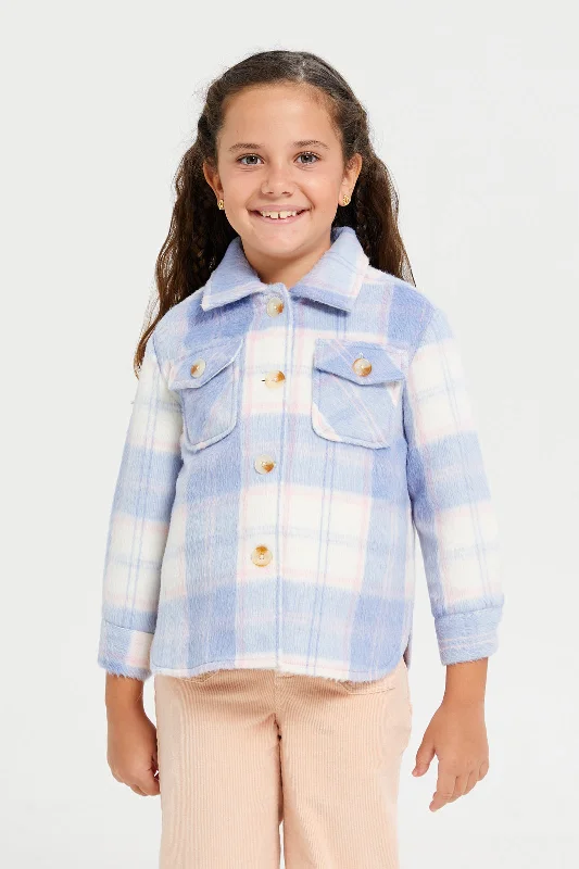 Girls Blue Checkered Jacket Women's military-style jackets