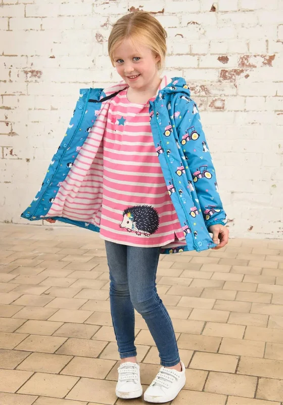 Little Lighthouse Girl Freya Farm Print Waterproof Coat, Blue Women's commuter jackets