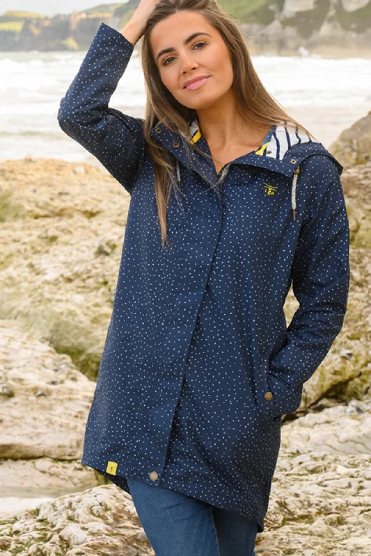 Long Beachcomber Jacket in Navy Dot Women's cool weather jackets