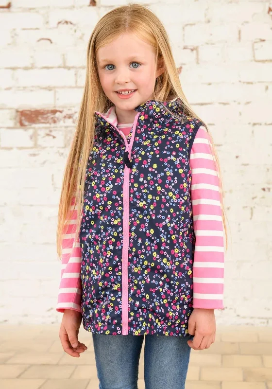 Little Lighthouse Girl Alex Floral Print Waterproof Gilet, Navy Women's college jackets