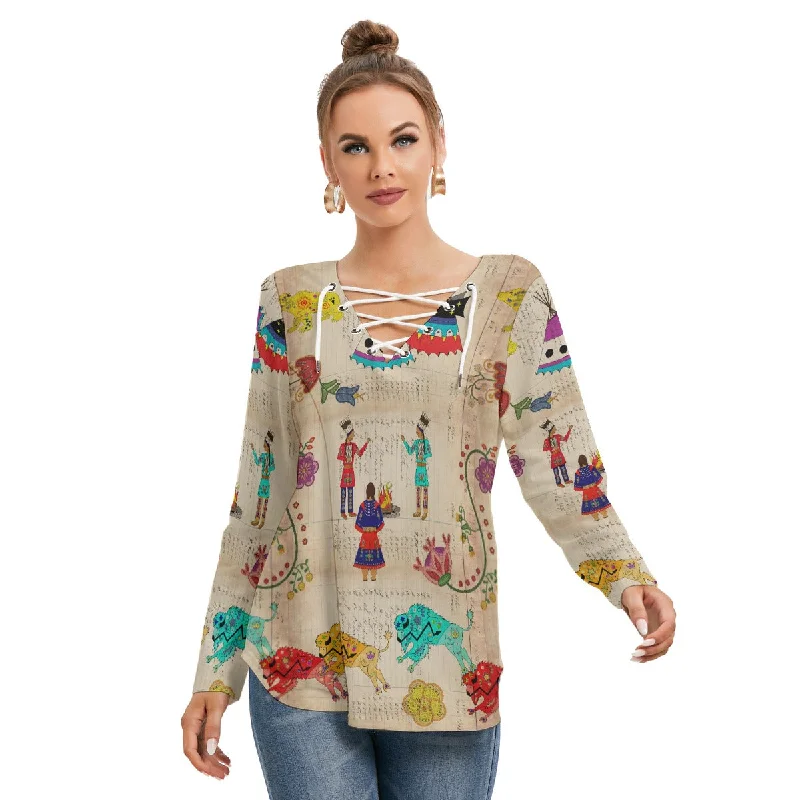 Floral Ledger Way of Life Women's Long Sleeve Neckline Tie Sweatshirt Hoodies & Sweatshirts Combo