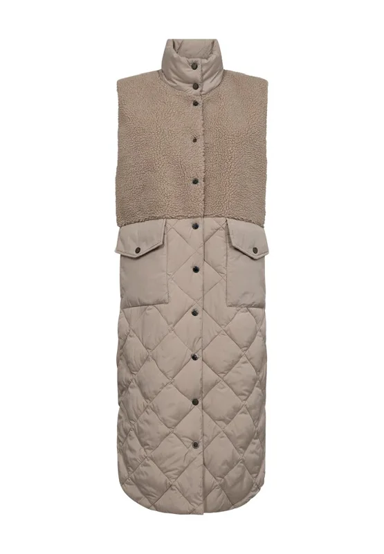 Freequent Contrast Panel Gilet, Taupe Women's lined jackets