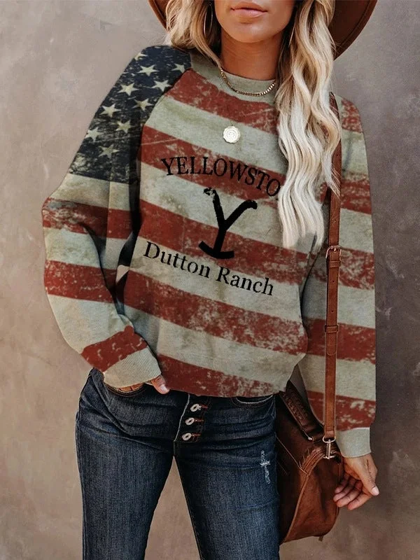 Women's Yellowstone Dutton Ranch Print Sweatshirt Graphic Hoodie Sweatshirt