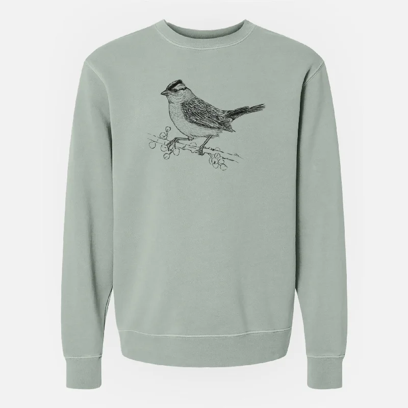 White-crowned Sparrow - Zonotrichia leucophrys - Unisex Pigment Dyed Crew Sweatshirt Warm Hoodie Sweatshirt