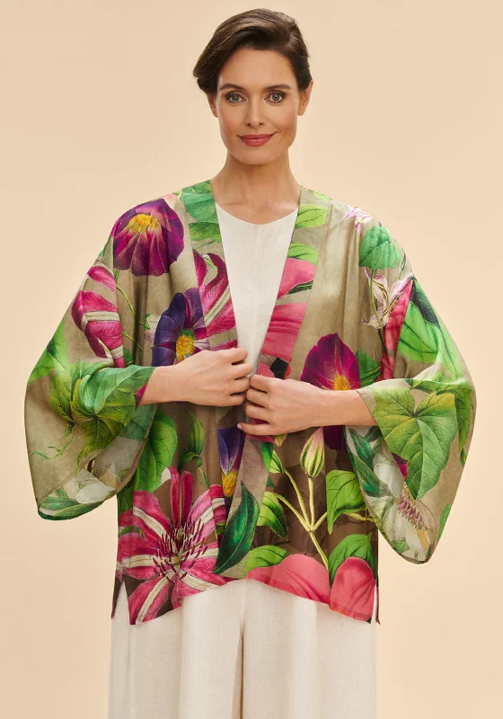 Powder Oversized Botanicals One Size Kimono Jacket, Green & Pink Multi Women's office jackets