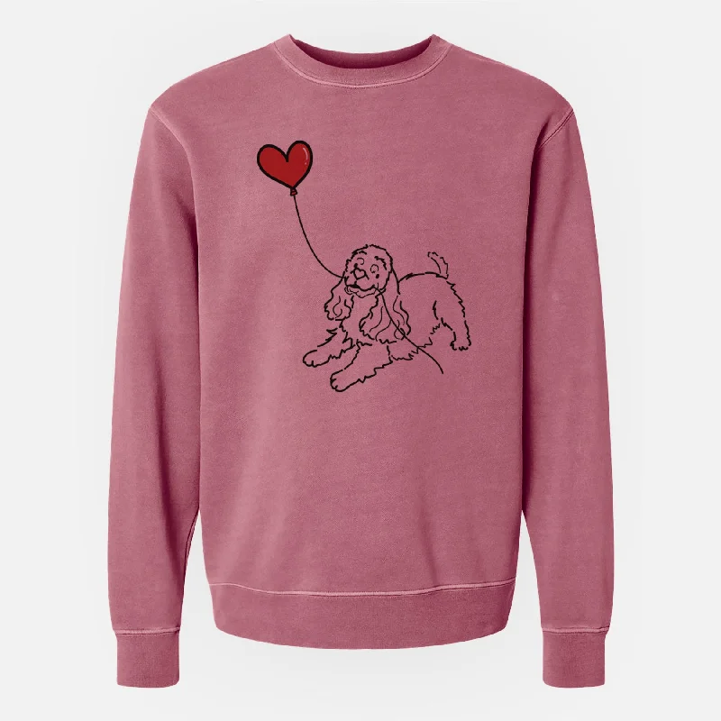 Cocker Spaniel Heart String - Unisex Pigment Dyed Crew Sweatshirt Fashionable Sweatshirts for Women