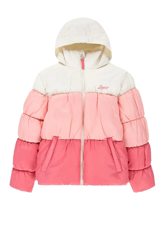 Levis Girls Hooded Colour Block Puffer Coat, Rapture Rose Women's short jackets