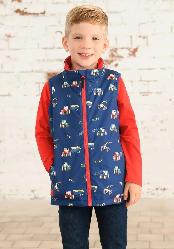 Little Lighthouse Boy Alex Tractor Print Waterproof Gilet, Navy Women's high-end jackets