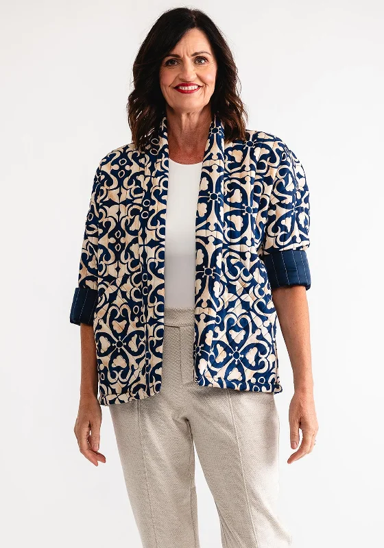 d.e.c.k by Decollage Floral Quilted Jacket, Navy Women's smart jackets