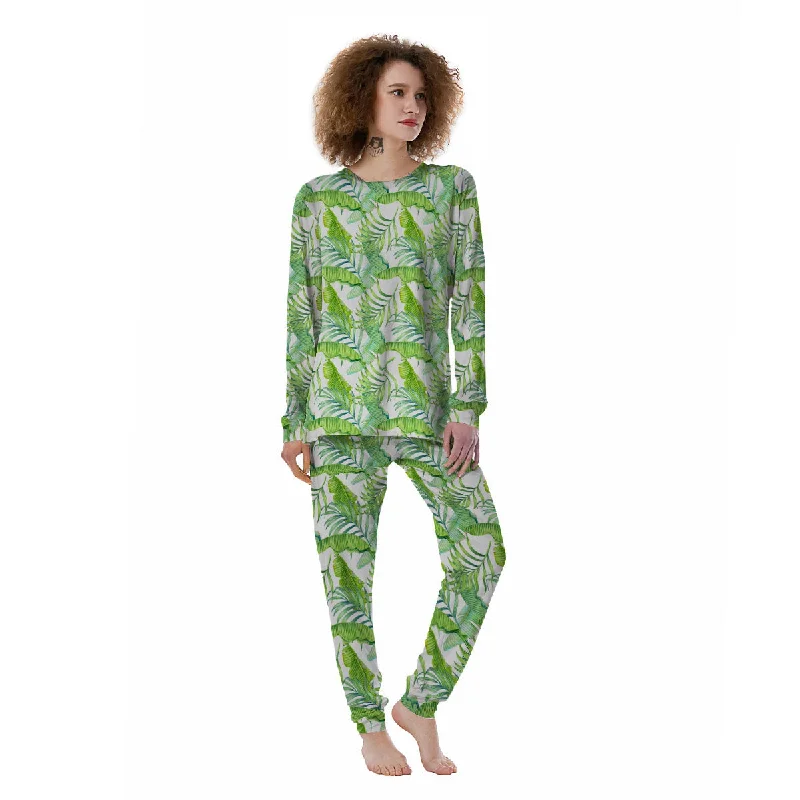 Banana Leave Palm Tree Print Pattern Women's Pajamas Flannel pajama sets