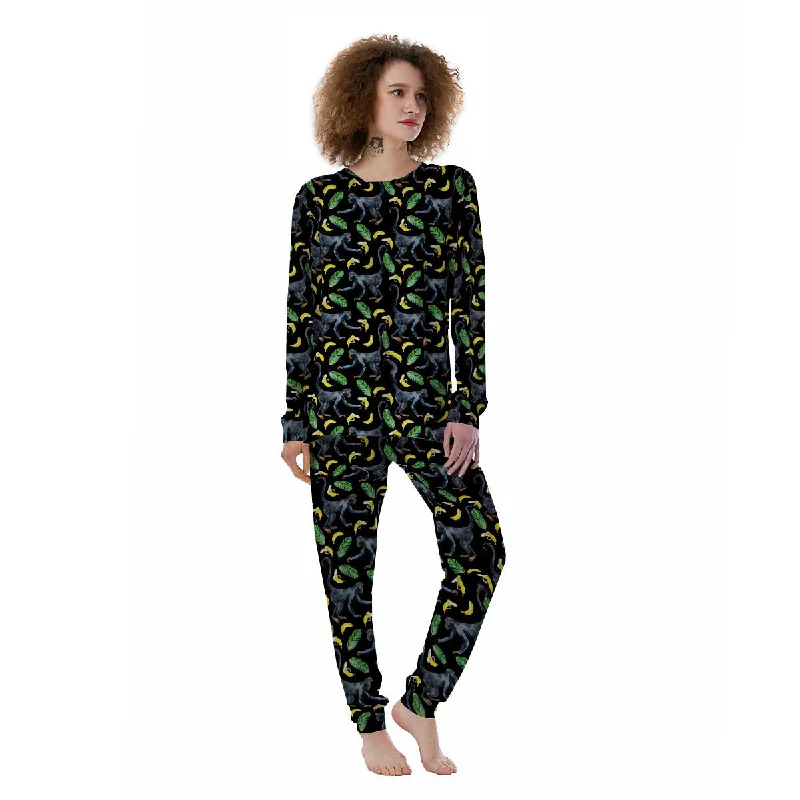 Banana Monkey Pattern Pattern Women's Pajamas Petite pajama sets