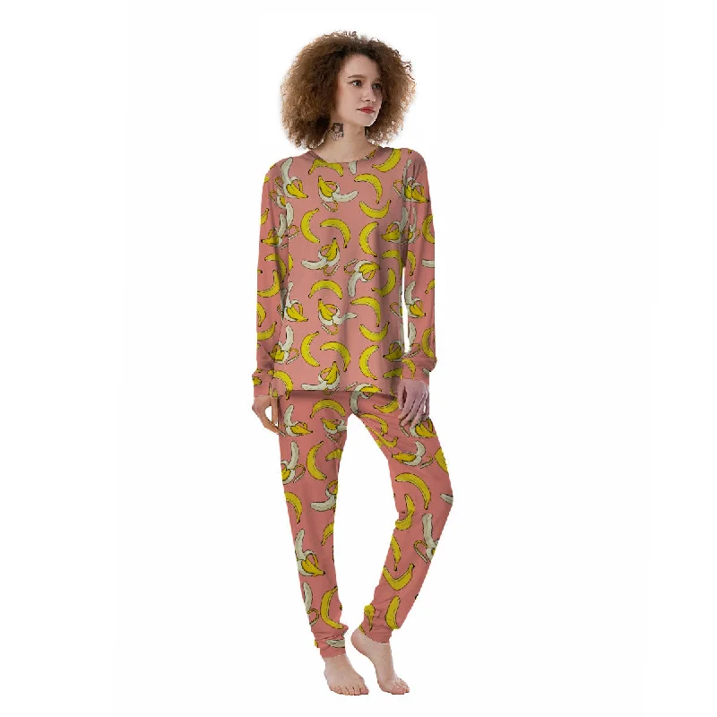 Banana Pink Print Pattern Women's Pajamas Men's pajama sets