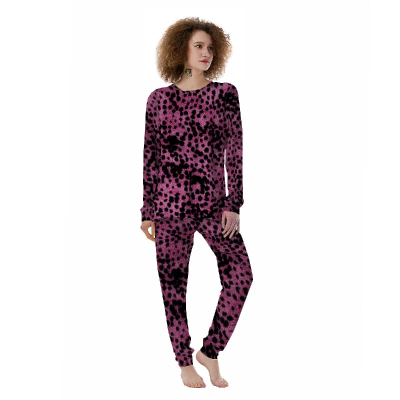 Black Cheetah And Hot Purple Print Women's Pajamas Nursing pajama sets