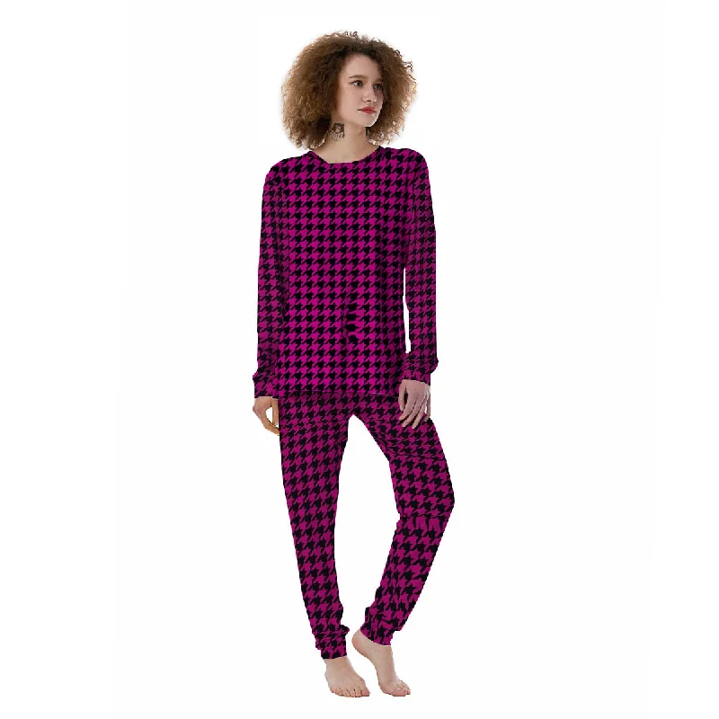 Black Houndstooth And Hot Pink Print Women's Pajamas Vintage pajama sets