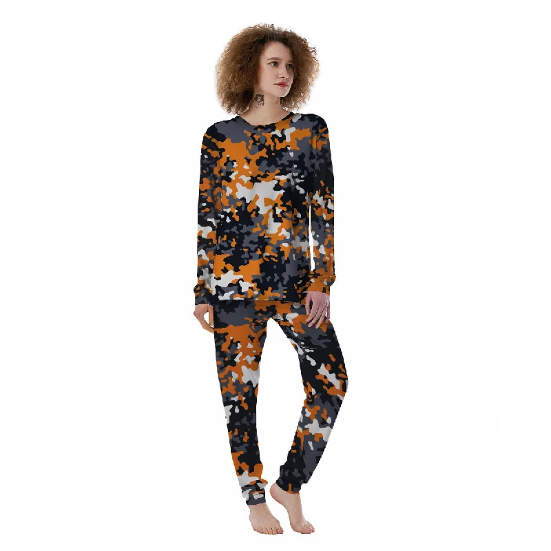 Black Orange And Grey Camouflage Print Women's Pajamas Spring pajama sets