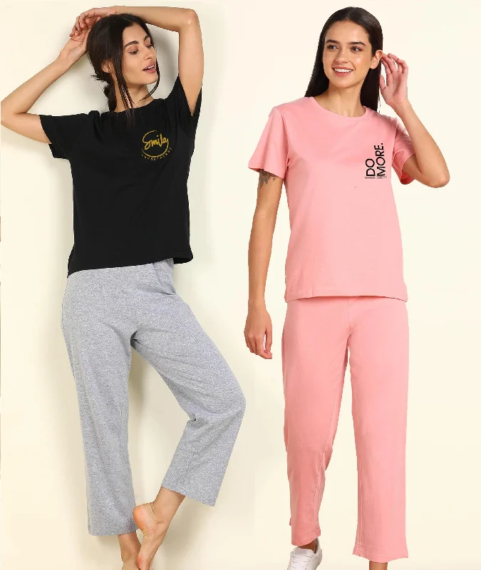 Women Printed T-shirt & Pyjama Set Pure Soft Cotton - Combo Set Zara pajama sets