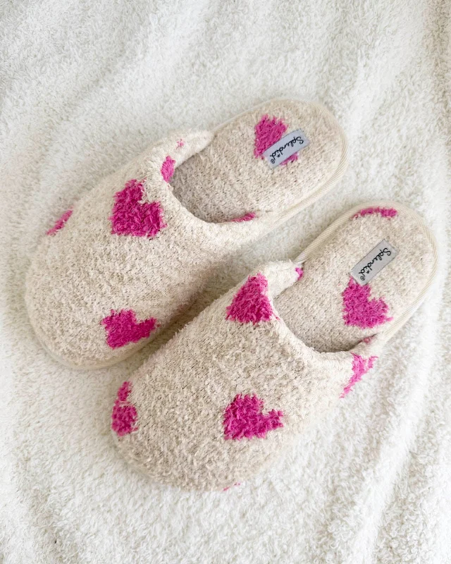 Oat Heather Pink Hearts Cozy Slipper Slide Spa pajama sets