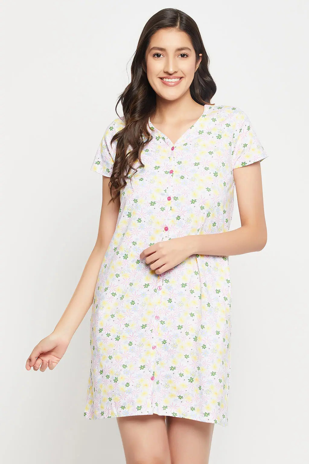 Pretty Florals Button Down Night Dress in White - 100% Cotton Best pajama sets for teens