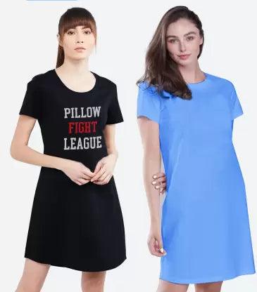 Women Night Dress Half Sleeve Combo  (Black, Blue) Target pajama sets