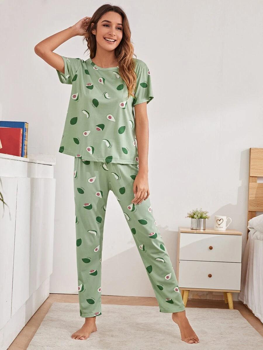 Women Printed T.Shirt & Pyjama Co-Ord Set Velvet pajama sets