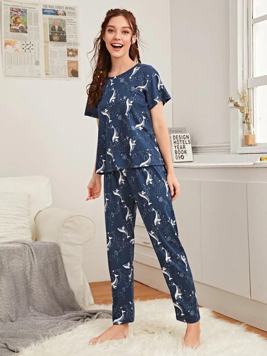 Women Printed T.Shirt & Pyjama Co-Ord Set Floral pajama sets