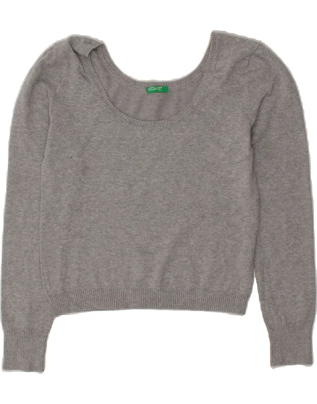 BENETTON Womens Crop Boat Neck Jumper Sweater UK 10 Small Grey Premium sweaters