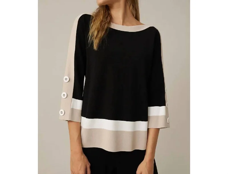 Color Block Pull-On Sweater In Black Vanilla & Moonstone Edgy sweaters