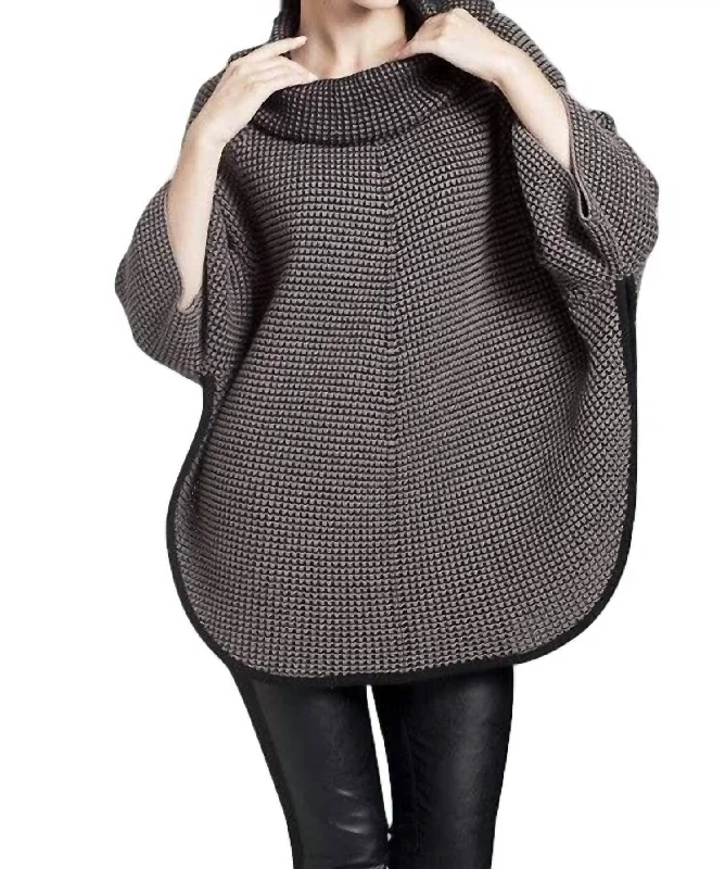 Cowl Neck Tweed Poncho In Taupe/black Adidas sweaters