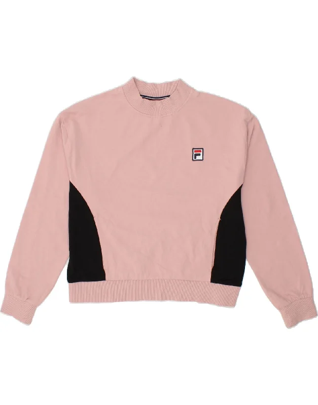 FILA Womens Sweatshirt Jumper UK 16 Large Pink Colourblock Cotton Boho-style sweaters