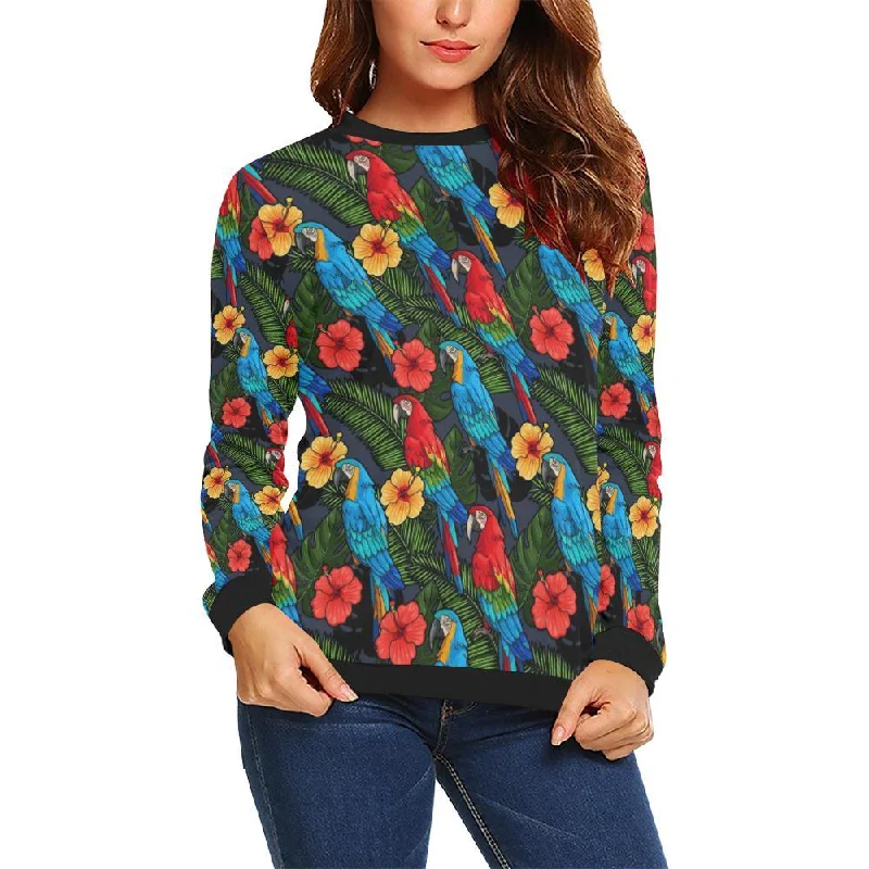 Floral Parrot Bird Pattern Print Women Crewneck Sweatshirt Expensive sweaters