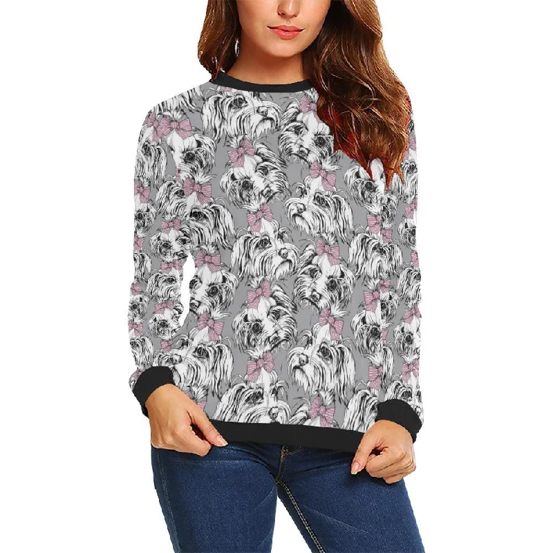 Maltese Puppy Dog Pattern Print Women Crewneck Sweatshirt Travel sweaters