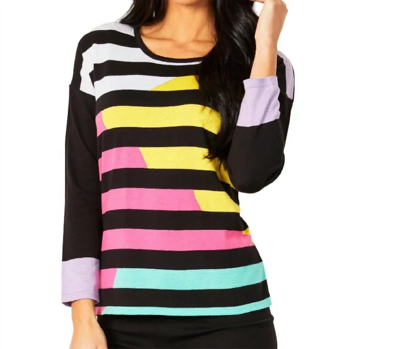 Multi Stripe Crew Neck Top In Black Christmas sweaters