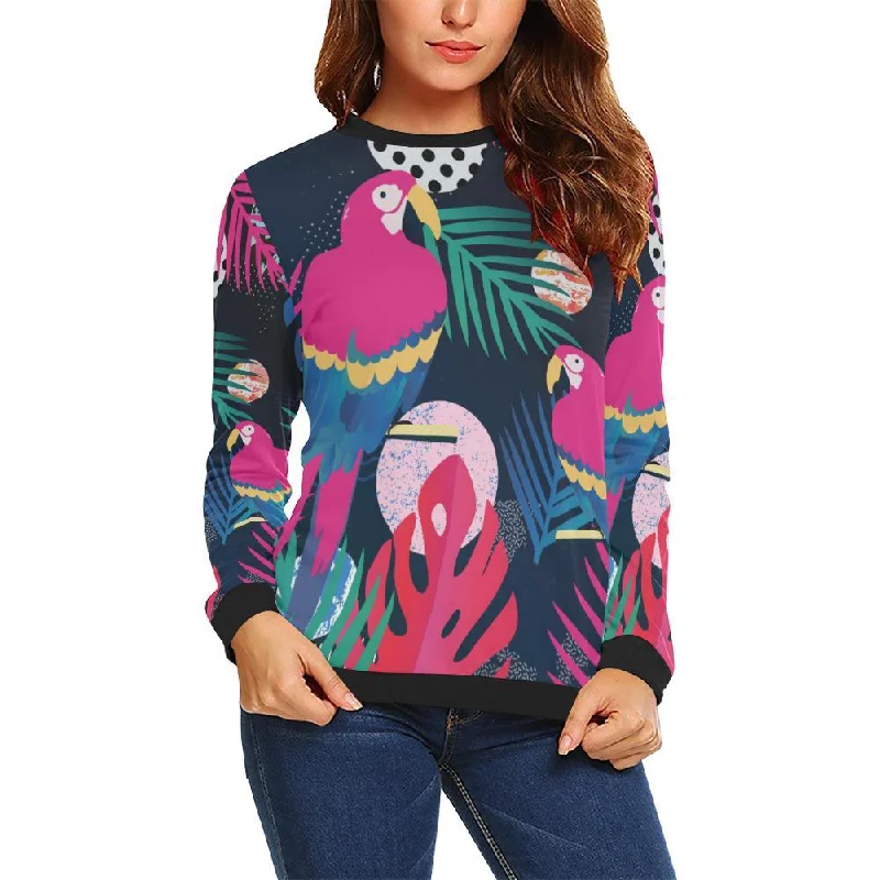 Parrot Bird Floral Pattern Print Women Crewneck Sweatshirt Best sweaters for winter