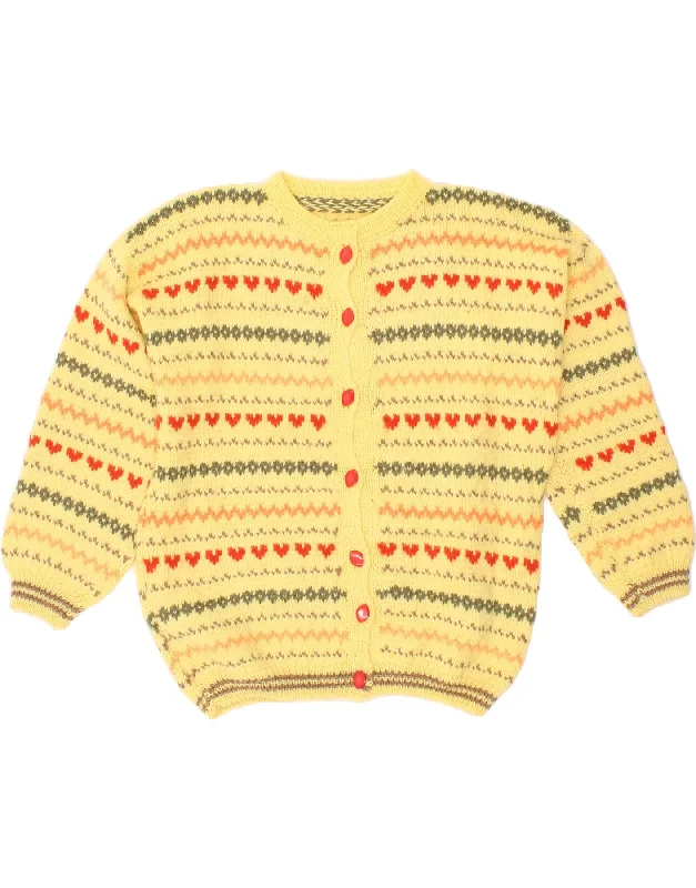 VINTAGE Womens Cardigan Sweater UK 14 Medium Yellow Fair Isle College sweaters