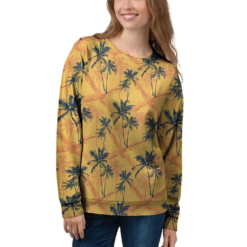 Yellow Palm Tree Hawaiian Print Women's Sweatshirt Party sweaters