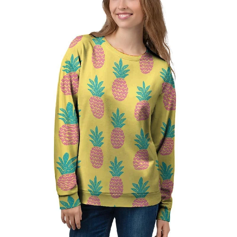 Yellow Pineapple Print Women's Sweatshirt Water-resistant sweaters