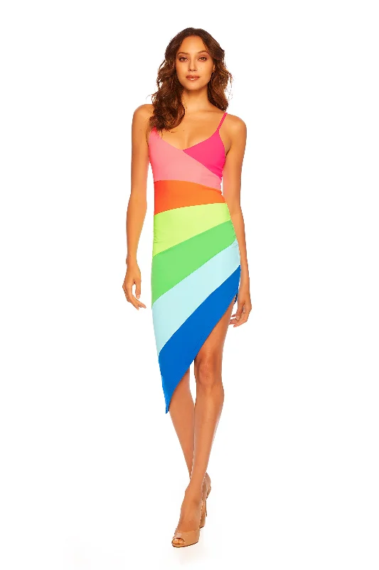 string color block rainbow dress Birthday mini dresses