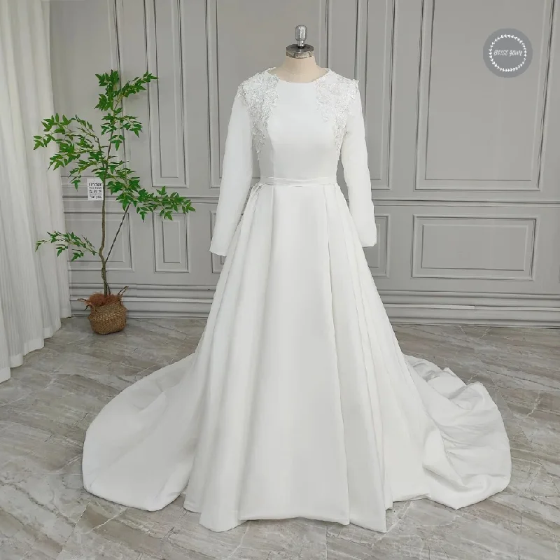 A-Line Satin Grace Wedding Dress Long