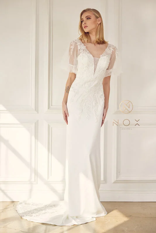 Adorn Your Wedding Day with Nox Anabel's Intricate Floral Lace Bridal Gown Empire Waist Dress