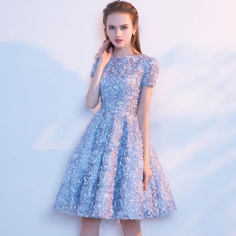 ARWEN & AJH مجموعة أروين Annual Meeting Girlfriend Evening Dress 2024 New Autumn And Summer Mid-length Host Dress Women's Sky Blue Bridesmaid Dress Lace Wedding Gown