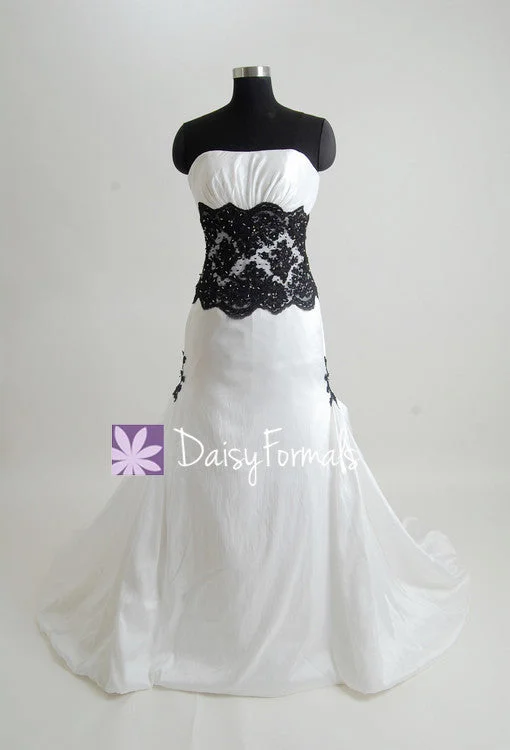 Charming Strapless Wedding Dress Fit & Flare Black Lace Wedding Gown (Beth) Luxury Lace Gown