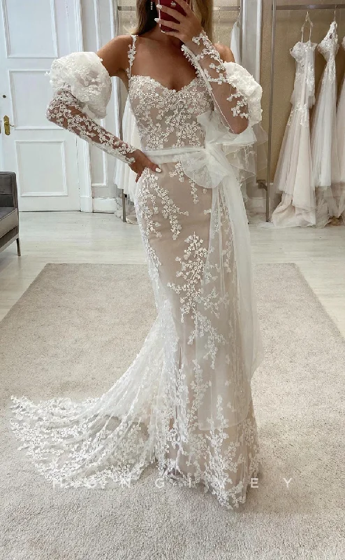 H1610 - Glamorous Trumpet Sweetheart Halter Empire Lace Applique With Train Wedding Dress Soft Lace Gown