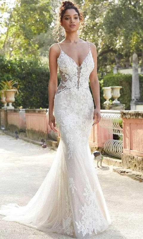 Mori Lee Bridal 2467 - Illusion Deep V-Neck Bridal Dress Satin Wedding Dress